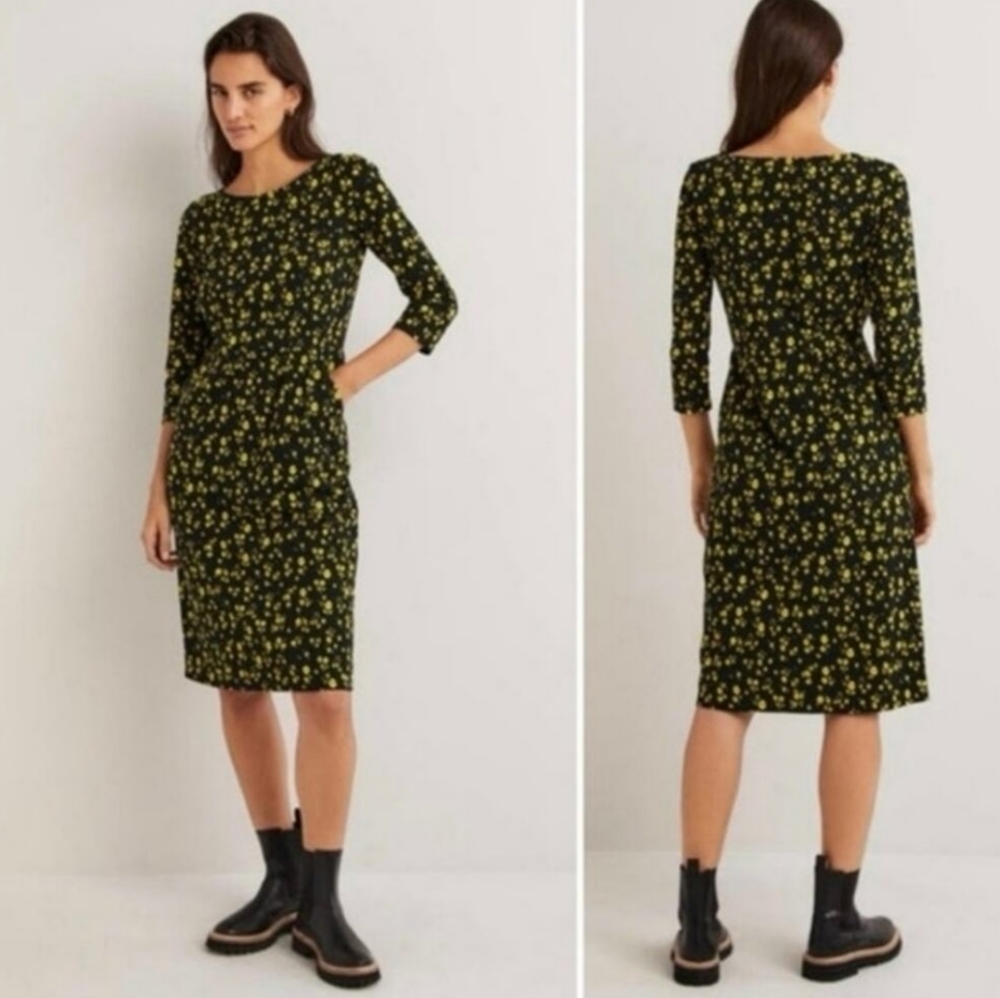 Boden Penelope Black and Yellow Floral Dress